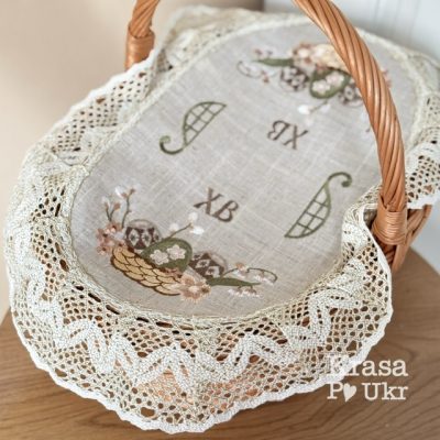 УПАКОВКА (6 ШТ) – лляна серветка на кошик “Пастельна квіткова корзинка”, 46*30 – натурального кольору