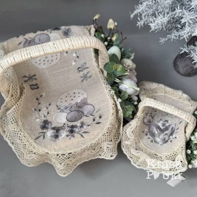 Набір вишитих серветок на кошик, “Великодня меланхолія”, льон - 30 см та 60*40 см