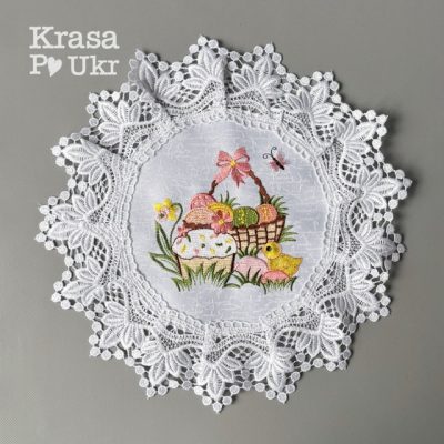 Пасхальний дитячий рушник, “Рожева корзинка” – атлас (30 см)