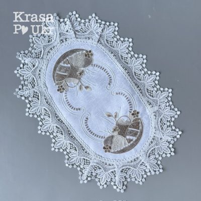 Великодня атласна серветка з мереживом 42*30 см, “Кавові писанки”