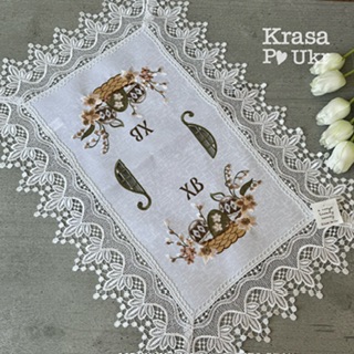 Пасхальний рушник “Пастельна квіткова корзинка” (60×40 см), атлас, прямокутний
