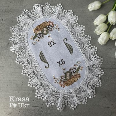 Атласна серветка на кошик “Пастельна квіткова корзинка”, 42*30 – біла
