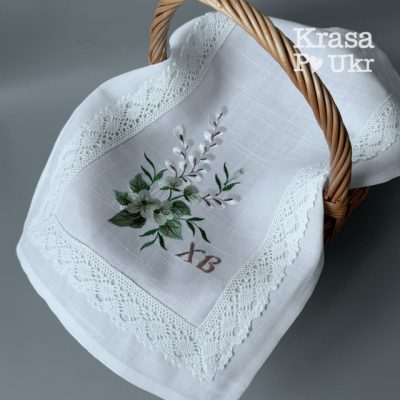 УПАКОВКА (12 ШТ) – пасхальна серветка вишита, дизайн “вербовий оберіг” 48*30 см