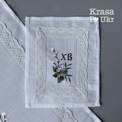 УПАКОВКА (12 ШТ) – пасхальна серветка лляна, дизайн “вербовий оберіг” 25*20 см