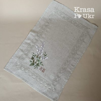 УПАКОВКА (6 ШТ або 12 ШТ) - вишитий рушник на корзинку, дизайн “вербовий оберіг” 60*40 см - у натуральному кольорі