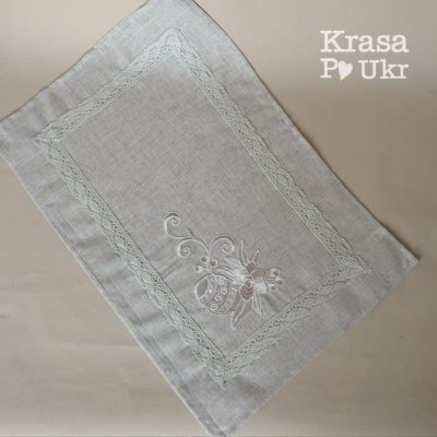 УПАКОВКА (6 ШТ або 12 ШТ) - вишитий рушник на кошик, 60*40 см, дизайн "монохромний орнамент" у молочному