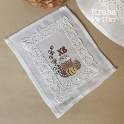 Серветка вишита, білий льон, дизайн “великодній мінімалізм” – 26*20 см