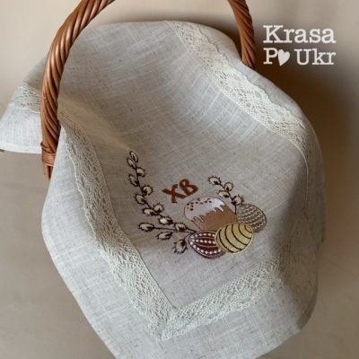 УПАКОВКА (12 ШТ) - вишитий лляний рушник, дизайн "великодній мінімалізм" - 60*40 см