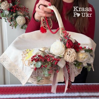 ❤️  Серветка – 55*40 см, дизайн “мінімалістична вишивка”, орнамент “колоски-верба-ХВ”, вівсяна
