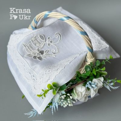 Серветка вишита, дизайн “монохромний орнамент” у сірому (25*20 см)