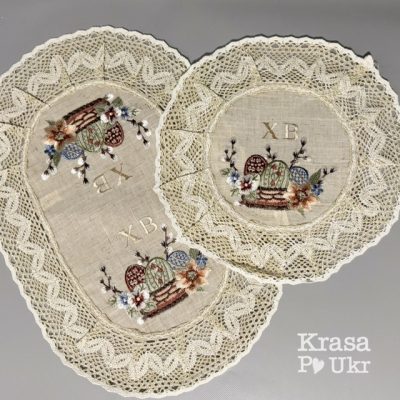 Великодній набір рушників на кошик (46*30 см та 30 см) “Пасхальна квіткова корзинка”