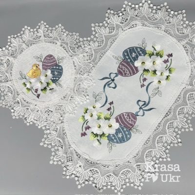 Комплект серветок на великодні кошики "Квіти та крашанки", атлас - 60*40 см та 30 см