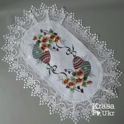 Пасхальна вишита серветка “Крашанки та квіти” (60×40 см), атлас