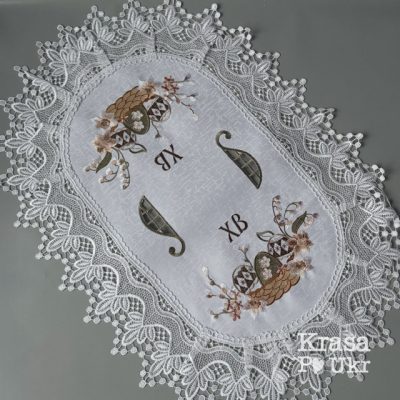 УПАКОВКА (6 ШТ або 12 ШТ) – рушник на Пасху “Пастельна квіткова корзинка”, атлас з мереживом (60*40 см)