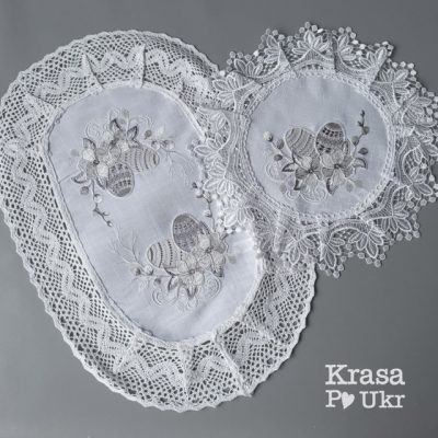 Великодні серветки з вишивкою 46*30 см та 30 см, комплект “Великодня меланхолія”, льон+атлас