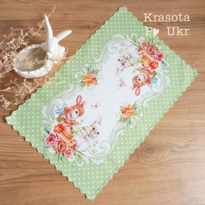 Серветка “Пасхальні кролики” 40*30 см, салатова