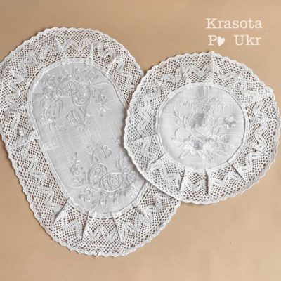 Комплект серветок з білого льону (45*30 см та 30 см), “білим по білому”