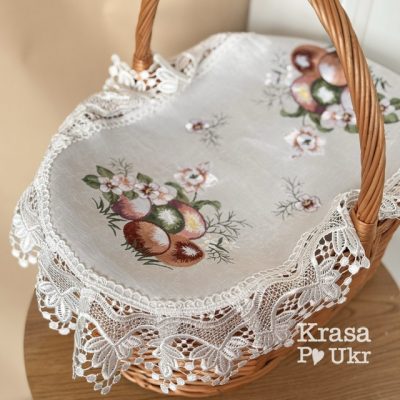 Пасхальна атласна серветка (60×40 см), “Великодня галявина”, айворі або біла
