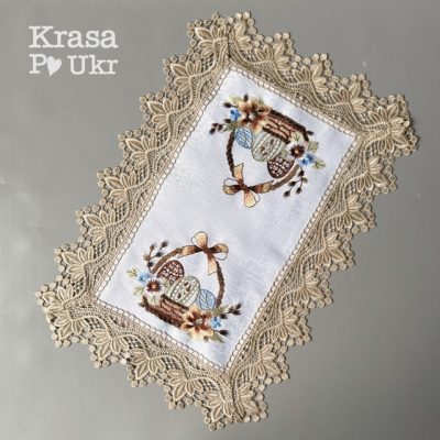 Серветка на кошик пасхальна (44*30 см), “Пасхальна квіткова корзинка” – атлас