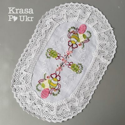 Серветка на кошик з білого льону “Весняні барви” (60*40 см або 45*30 см), льон