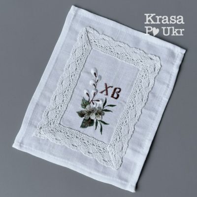 Пасхальна серветка лляна, дизайн “вербовий оберіг” 25*20 см