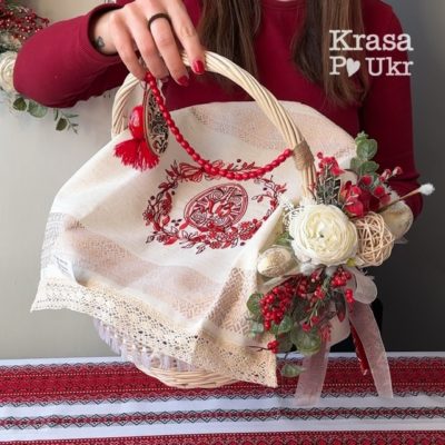 Великодній рушник лляний з мереживом або без “Українська писанка” (42*42 см або 46*42 см)