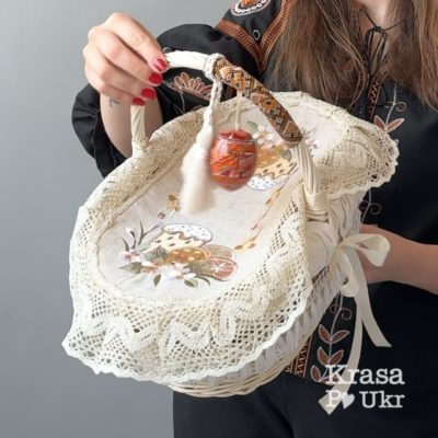 Вишитий лляний рушник на корзинку, дизайн “Лимонна пасочка” (46*30)