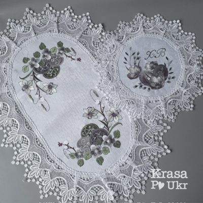 Набір атласних серветок на кошик, “Великодня меланхолія” з квітами (60*40 см або 44*30 см) та дитяча 30 см