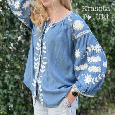 Сорочка з вишивкою, колір “джинс” (розмір S-M-L або L-XL)